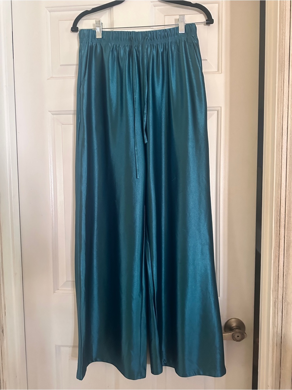 Vintage Wide Leg Satin Pants in Teal